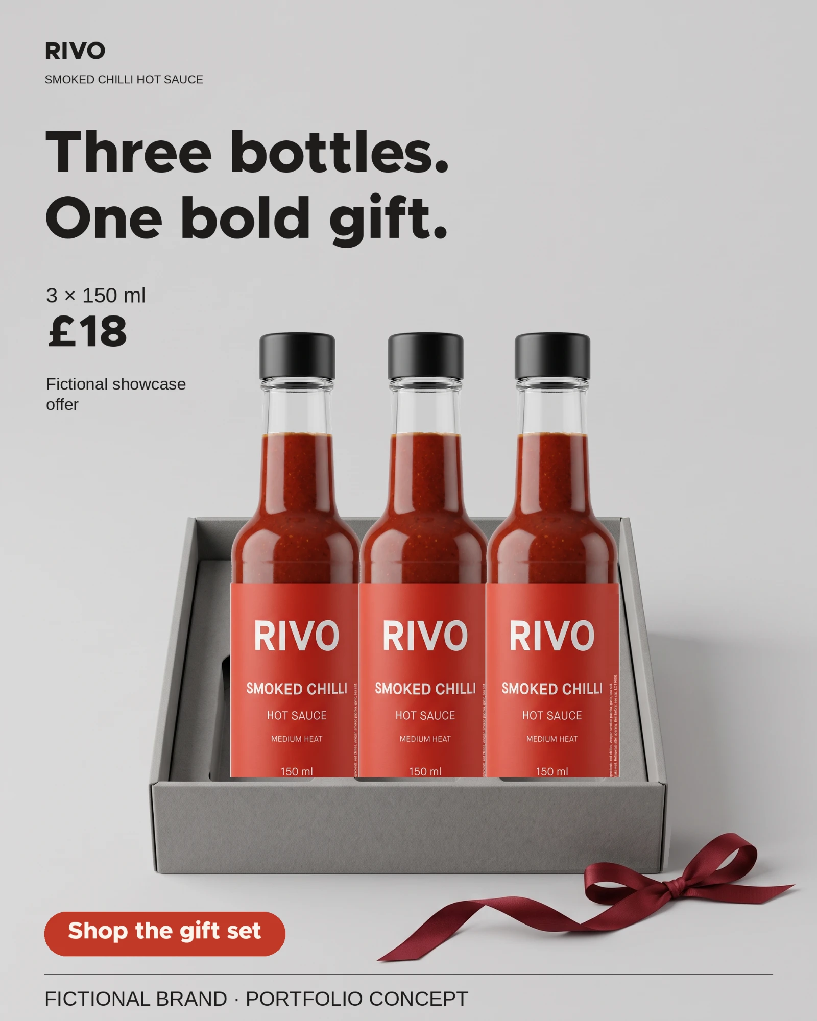 Three RIVO bottles in a gift box with a price of 18 pounds
