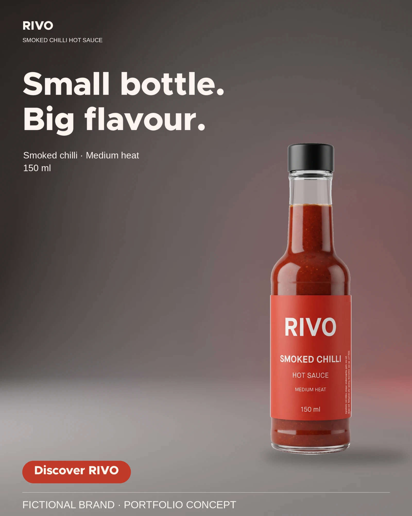 RIVO smoked chilli bottle hero shot with the headline Small bottle, big flavour